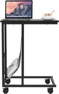 🏷️ yitahome c-shaped end table with side storage - mobile sofa side table for living room, bathroom, kitchen - on casters with storage, easy assembly - black logo