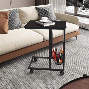 img 1 attached to 🏷️ YITAHOME C-Shaped End Table with Side Storage - Mobile Sofa Side Table for Living Room, Bathroom, Kitchen - On Casters with Storage, Easy Assembly - Black