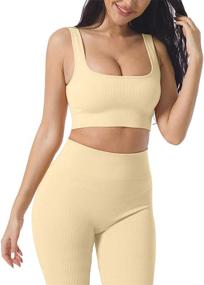 img 4 attached to 🏋️ Ultimate Women's Workout Outfits: Yoga Set with Seamless Ribbed Sports Bra & Tight Shorts - Premium Gym Suit for Maximum Comfort and Performance