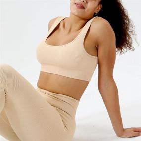 img 1 attached to 🏋️ Ultimate Women's Workout Outfits: Yoga Set with Seamless Ribbed Sports Bra & Tight Shorts - Premium Gym Suit for Maximum Comfort and Performance