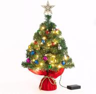 22-inch tabletop christmas tree mini artificial christmas tree with 30 led lights, 24 pcs christmas ball - green - classic series holiday decoration логотип