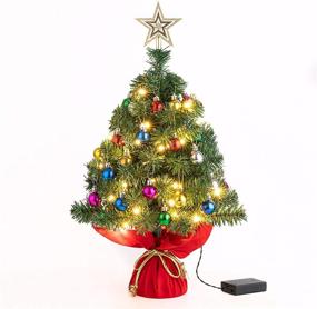 img 4 attached to 22-Inch Tabletop Christmas Tree Mini Artificial Christmas Tree with 30 LED Lights, 24 Pcs Christmas Ball - Green - Classic Series Holiday Decoration