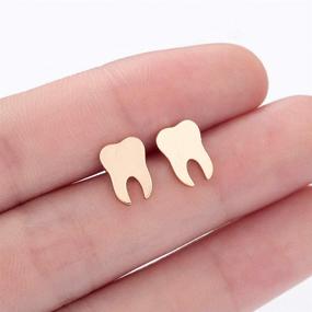 img 2 attached to 🦷 Women's Girls Cute Dental Tooth Stud Earrings Set - Creative Stainless Steel Gold and Silver Plated High Polished Studs Jewelry Gift for Dentist, Doctor, Nurse