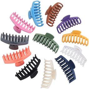img 4 attached to 🌼 12 Pieces Large Non-slip Hair Claw Clips, 4.3-Inch Big Banana Clips for Women Girls, Strong Hold for Thick and Thin Hair