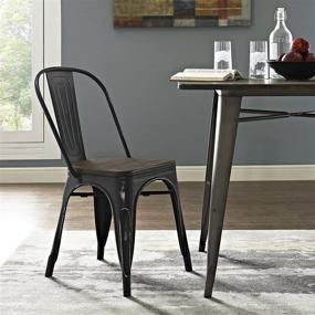 img 1 attached to 🪑 Stylish and Sleek Modway Promenade Industrial Steel Dining Side Chair with Bamboo Seat in Black