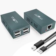 🔌 usb 2.0 extender with rj45 lan extension, 4 usb 2.0 ports, 50m/165ft transmission over ethernet cat5/5e/6/7, power over cable supported, plug and play, no driver needed logo