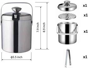 img 3 attached to 🧊 Fuukou Stainless Steel Ice Bucket with Lid and Tongs, 1.3L - Keep Ice Cold and Dry with Strainer - Easy to Carry Handle - Ideal for Cocktail Bars, Champagne, Wine, and Chilling Beer