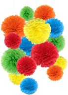 tissue paper pom pom flowers for wedding and birthday party decorations - set of 15 (8, 10, 14 inch) - rainbow colors logo