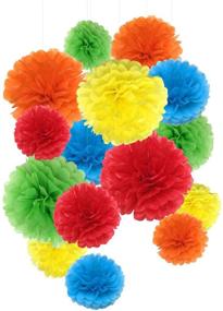 img 4 attached to Tissue Paper Pom Pom Flowers for Wedding and Birthday Party Decorations - Set of 15 (8, 10, 14 Inch) - Rainbow Colors
