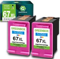 🖨️ greenbox remanufactured ink cartridge replacement for hp 67 67xl deskjet 2732 2755 envy 6052 6058 6075 deskjet plus 4152 4155 4158 printer tray - pack of 2 tri-color cartridges logo