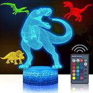 🦖 set of 4 dinosaur 3d night lights, dddnightlight led illusion lamp with 16 color change, remote control lights for bedroom, living room, kids, boys, girls, christmas xmas – 5270 логотип