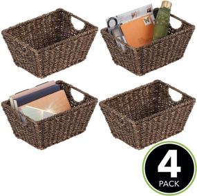 img 3 attached to 🧺 mDesign Dark Brown Seagrass Nesting Organizer Baskets for Kitchen Cabinets, Pantry, Bathroom, Laundry Room, Closets, Garage - 4 Pack