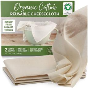 img 4 attached to 🧀 Large 23"x23" GOTS Certified Organic Cotton Cheesecloth Strainer - Set of 2 Hemmed Squares, Reusable & Unbleached for Fine Straining