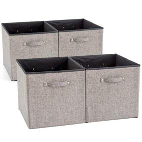img 4 attached to 📦 EZOWare Set of 4 Gray Fabric Nursery Storage Cube Bins with Handles - 13 x 15 x 13 inch Organizers for Home Closet Drawer, Baby Toys, Diapers, Towels
