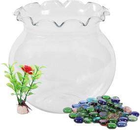img 2 attached to 🐠 Koller Products 1 Gallon Scalloped Fish Bowl with Marbles and Plastic Plant - Clear