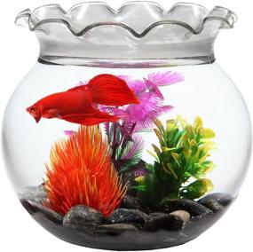 img 3 attached to 🐠 Koller Products 1 Gallon Scalloped Fish Bowl with Marbles and Plastic Plant - Clear