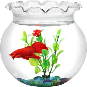 img 1 attached to 🐠 Koller Products 1 Gallon Scalloped Fish Bowl with Marbles and Plastic Plant - Clear