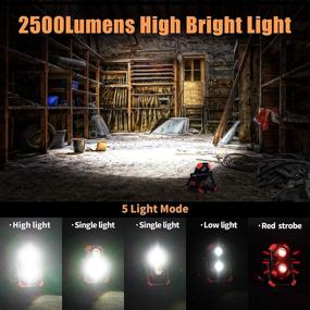 img 3 attached to 🔦 Rechargeable LED Work Light - Folding 2 COB 2500LM Portable Floodlight with Magnetic Base, 360° Rotation Stand, Waterproof Spotlights for Camping, Car Repair, Emergency, and Job Site Lighting