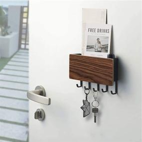 img 1 attached to 📬 FOVERN1 Wall Mounted Mail Holder with 5 Key Hooks: Japanese Minimalist Design for Entryway, Mudroom, Hallway, Kitchen, Office (Brown)