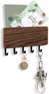 📬 fovern1 wall mounted mail holder with 5 key hooks: japanese minimalist design for entryway, mudroom, hallway, kitchen, office (brown) логотип