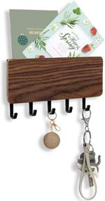 img 4 attached to 📬 FOVERN1 Wall Mounted Mail Holder with 5 Key Hooks: Japanese Minimalist Design for Entryway, Mudroom, Hallway, Kitchen, Office (Brown)