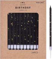 24-count black and gold long thin birthday candles for phd cake, party, wedding decorations logo