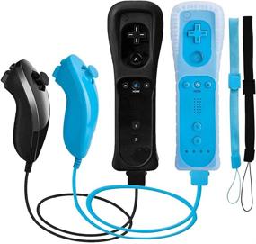 img 4 attached to 🎮 2 Packs Remote Controller with Motion Sensor Plus and Nunchuck for Wii and Wii U Console, Augenweide Wireless Wii Game Joystick Controller with Vibration and Sound Function (Blue/Black)