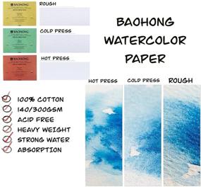 img 1 attached to 🎨 BAOHONG Watercolor Paper Block: 100% Cotton, Acid-Free, Cold Press Textured, 140LB/300GSM, 20 Sheets, 9"X12.2