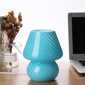 img 4 attached to 🍄 Translucent Murano Style Mushroom Lamp - Vintage Arctic Blue Glass Bedside Table Lamp for Home Décor, Dining, Living, Bedroom - Striped Small Nightstand Desk Light - Perfect Gift (Stripe Blue)