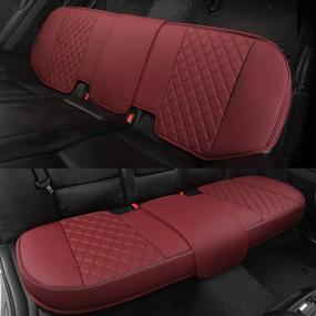 img 3 attached to 🔴 Роскошное чехол заднего сидения для автомобиля Black Panther из искусственной кожи, универсальный размер 50-55 дюймов, вышивка бриллиантовым узором (винно-красный)