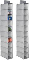 👠 mdesign soft fabric closet organizer - shoe and handbag storage unit - 10 shelf hanging organizer - textured print - 2 pack - gray logo