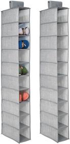 img 4 attached to 👠 mDesign Soft Fabric Closet Organizer - Shoe and Handbag Storage Unit - 10 Shelf Hanging Organizer - Textured Print - 2 Pack - Gray