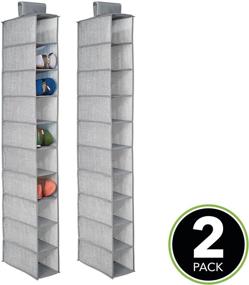 img 3 attached to 👠 mDesign Soft Fabric Closet Organizer - Shoe and Handbag Storage Unit - 10 Shelf Hanging Organizer - Textured Print - 2 Pack - Gray