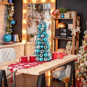 img 3 attached to 🎄 16" Small Christmas Tree with 94 Shatterproof Ornaments – Christmas Decorations for Holiday Party Centerpiece, Teal Silver
