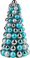 🎄 16" small christmas tree with 94 shatterproof ornaments – christmas decorations for holiday party centerpiece, teal silver logo