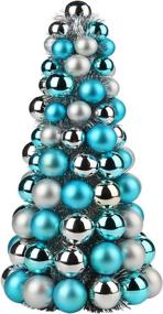 img 4 attached to 🎄 16" Small Christmas Tree with 94 Shatterproof Ornaments – Christmas Decorations for Holiday Party Centerpiece, Teal Silver