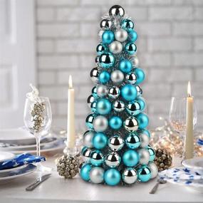 img 1 attached to 🎄 16" Small Christmas Tree with 94 Shatterproof Ornaments – Christmas Decorations for Holiday Party Centerpiece, Teal Silver