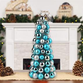 img 2 attached to 🎄 16" Small Christmas Tree with 94 Shatterproof Ornaments – Christmas Decorations for Holiday Party Centerpiece, Teal Silver