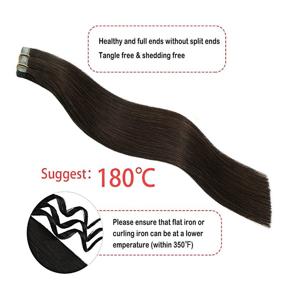 img 1 attached to 18-Inch Double Sided Tape Hair Extensions, 100% Real Human Remy Hair, 40g, Dark Brown, Skin Weft, Seamless, Long Straight & Silky Hair, 20pcs.