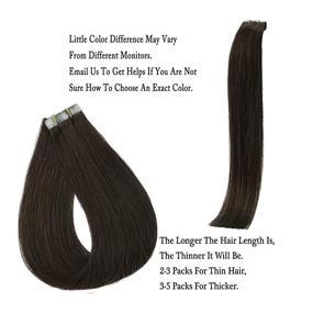 img 2 attached to 18-Inch Double Sided Tape Hair Extensions, 100% Real Human Remy Hair, 40g, Dark Brown, Skin Weft, Seamless, Long Straight & Silky Hair, 20pcs.
