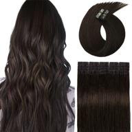 18-inch double sided tape hair extensions, 100% real human remy hair, 40g, dark brown, skin weft, seamless, long straight & silky hair, 20pcs. logo