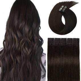 img 4 attached to 18-Inch Double Sided Tape Hair Extensions, 100% Real Human Remy Hair, 40g, Dark Brown, Skin Weft, Seamless, Long Straight & Silky Hair, 20pcs.