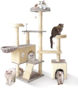 img 4 attached to 🐱 HAMATE 57-Inch Cat Tree Tower: Multi-Level Condo with Scratching Posts, Plush Perch, and Toys - Ideal for Kittens & Large Cats (Grey)