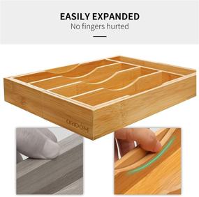 img 2 attached to Natural Bamboo Kitchen Drawer Organizer - Expandable Silverware Tray and Cutlery Holder with Grooved Dividers for Flatware and Utensils by Oridom