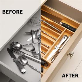 img 1 attached to Natural Bamboo Kitchen Drawer Organizer - Expandable Silverware Tray and Cutlery Holder with Grooved Dividers for Flatware and Utensils by Oridom