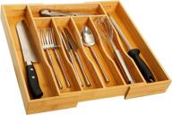 natural bamboo kitchen drawer organizer - expandable silverware tray and cutlery holder with grooved dividers for flatware and utensils by oridom логотип