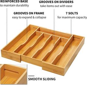 img 3 attached to Natural Bamboo Kitchen Drawer Organizer - Expandable Silverware Tray and Cutlery Holder with Grooved Dividers for Flatware and Utensils by Oridom