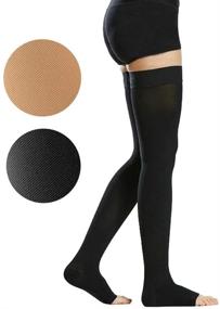 img 2 attached to TOFLY Medical Thigh High Compression Stockings - Open Toe, Firm Support 20-30mmHg - Varicose Veins, Swelling, DVT - Black XL (Pair)