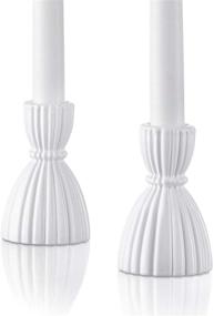 img 2 attached to 🕯️ White Solid Glass Taper Candle Holder Set - 3.5 Inch Short, Fits Standard 3/4 Inch Tapered Candles - Ideal for Farmhouse Kitchen Table Decor, Wedding Centerpiece - Set of 2
