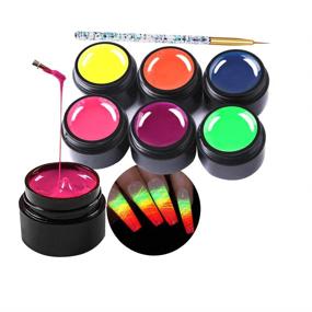 img 4 attached to 🕷️ Glow in the Dark Spider Gel: 6 Color Halloween Nail Art Wire Drawing Glue Kit with Draw Brush